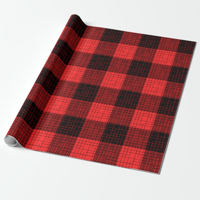  Red Black Crosshatch Buffalo Check Wrapping Paper (Unrolled)
