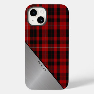 Red & Black Cunningham Plaid & Aluminum Look iPhone 14 Case