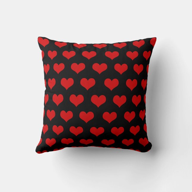 Red Black Cute Cozy Modern Romantic Chic Heart  Throw Pillow (Back)