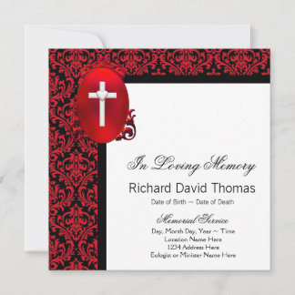 Red Black Damask Cross In Loving Memory Memorial Announcement