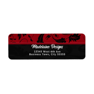 Red Black Damask Custom Business Return Address