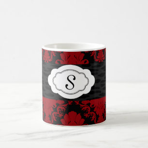 Red Black Damask Custom Name Coffee Mug