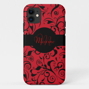Red black damask customizable iphone 5 case