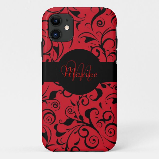 Red black damask customizable iphone 5 case (Back)