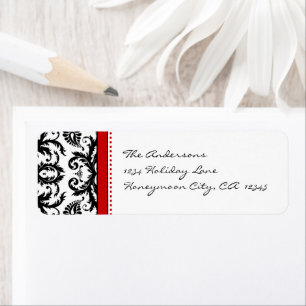Red & Black Damask Dots Address Labels