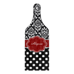 Red Black Damask Dots Personalized Cutting Board