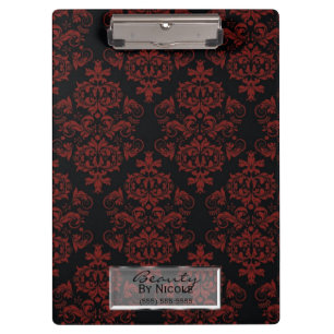 Red Black Damask Elegant Chic Glam Personalized Clipboard