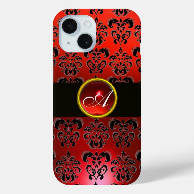 RED BLACK DAMASK GEM STONE MONOGRAM Case-Mate iPhone CASE (Back)