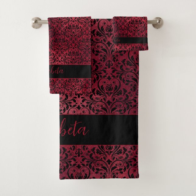 Red Black Damask Gothic Bath Towel Set (Insitu)