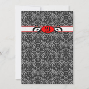 Red & Black Damask Gothic Birthday Party Invitation