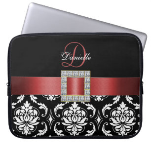 RED, BLACK DAMASK MONOGRAM LAPTOP SLEEVE