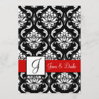 Red Black Damask Monogram Wedding Invitation