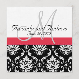Red Black Damask Names Wedding Invitation