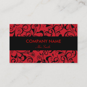 Red black damask pattern custom business cards