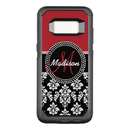 Red Black Damask Pattern, Your Name Monogram OtterBox Commuter Samsung Galaxy S8 Case