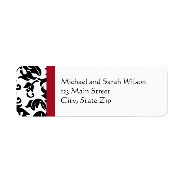 Red & Black Damask Return Address Labels (Front)