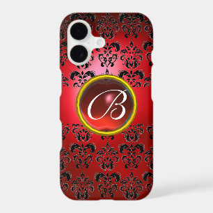 RED BLACK DAMASK RUBY GEM MONOGRAM