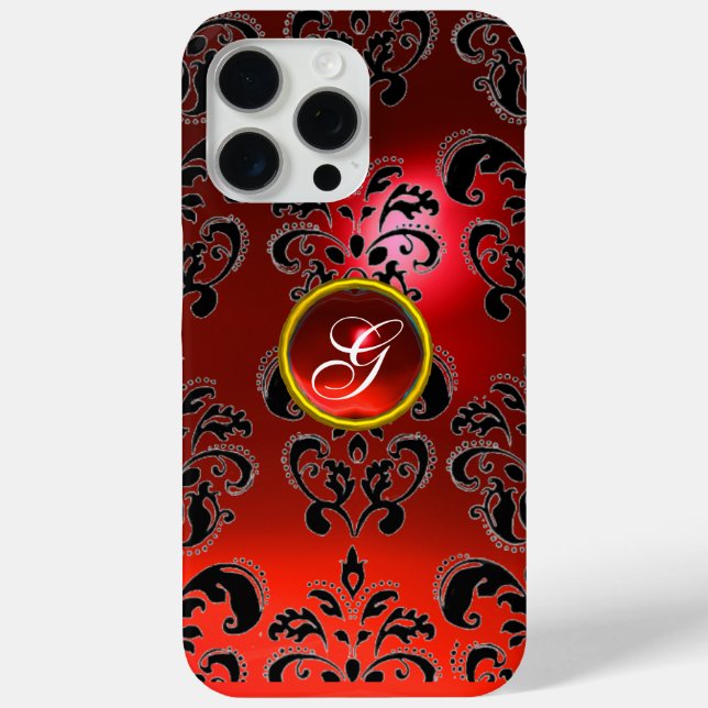 RED BLACK DAMASK RUBY GEMSTONE MONOGRAM Case-Mate iPhone CASE (Back)