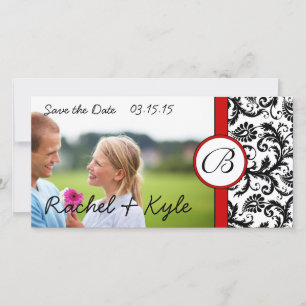 Red & Black Damask Save the Date Your Photo