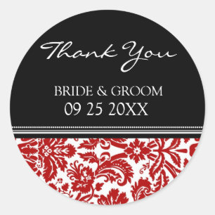 Red Black Damask Thank You Wedding Favour Tags