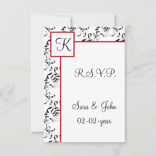 Red Black Damask Wedding Invitations (Front)