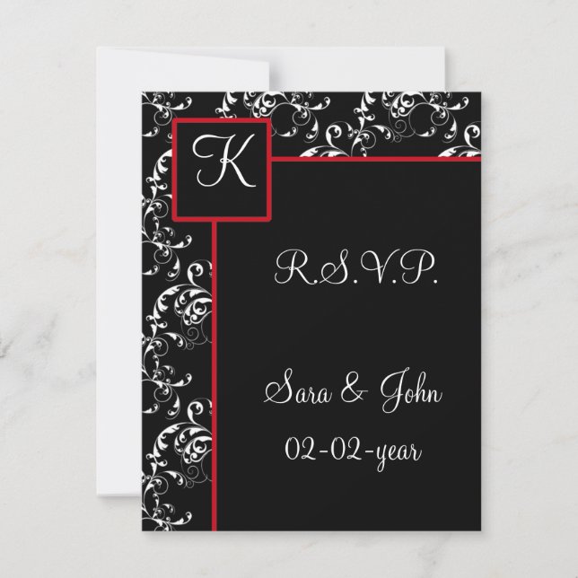 Red Black Damask Wedding Invitations (Front)