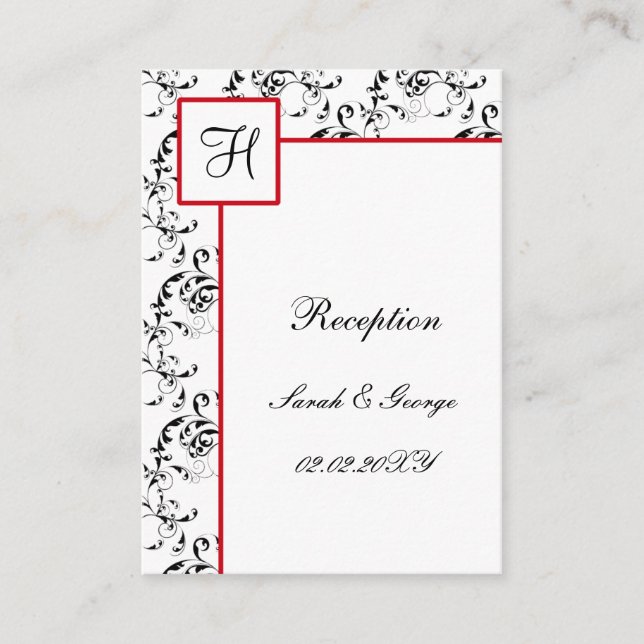 Red Black Damask Wedding Invitations (Front)