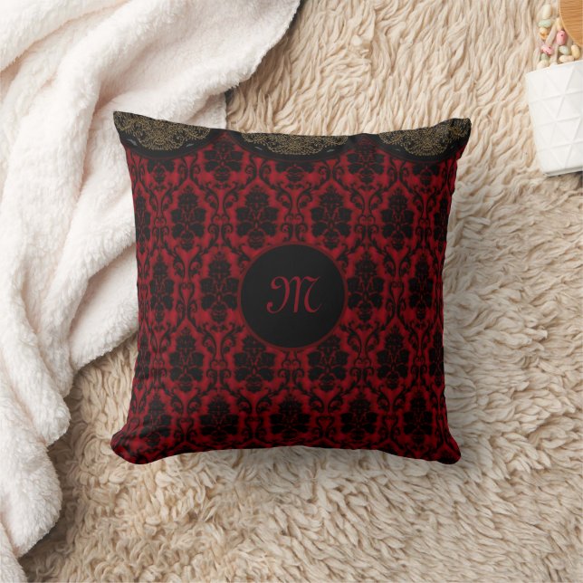 Red-black damask with gold border throw pillow (Blanket)