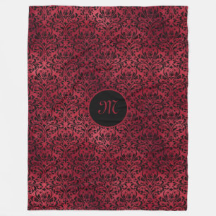 Red-black damask with Monogram  Fleece Blanket