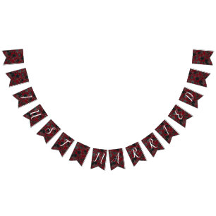 Red Black Dark Floral Gothic Wedding Bunting Flags