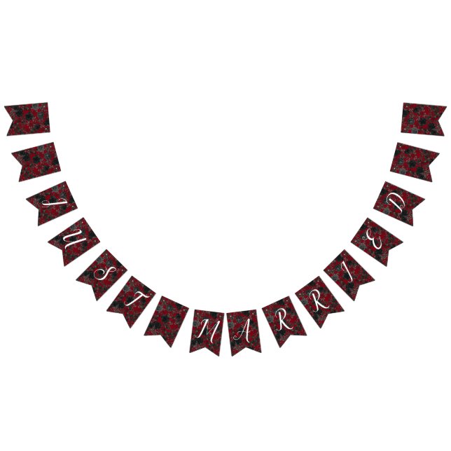 Red Black Dark Floral Gothic Wedding Bunting Flags (All)