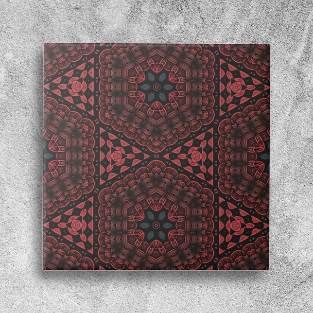 Red Black Detailed Floral Geometric Pattern Tile (Creator Uploaded)