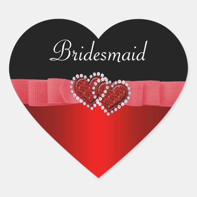 Red & Black Diamond Locking Hearts Wedding Heart Sticker (Front)