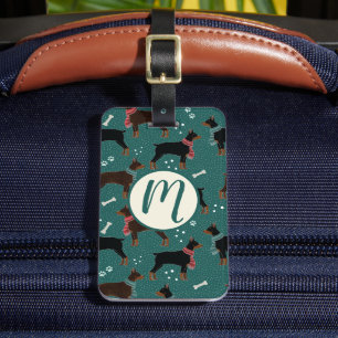Red & Black Dobermans in Scarves Winter Pattern Luggage Tag