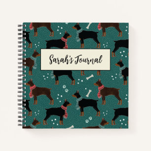 Red & Black Dobermans in Scarves Winter Pattern Notebook