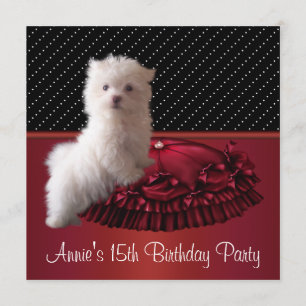 Red Black Dot Puppy 15e anniversaire Invitation