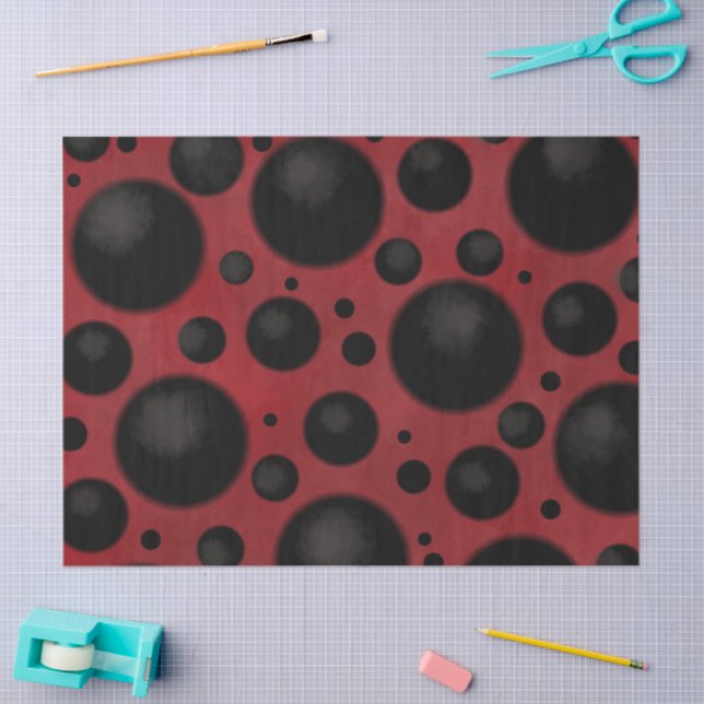 Red Black Dots Circles Funky Pattern Decoupage Tissue Paper (Craft)