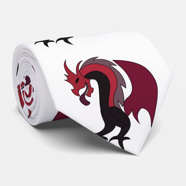 Red Black Dragon Mythical Creature Tie (Rolled)