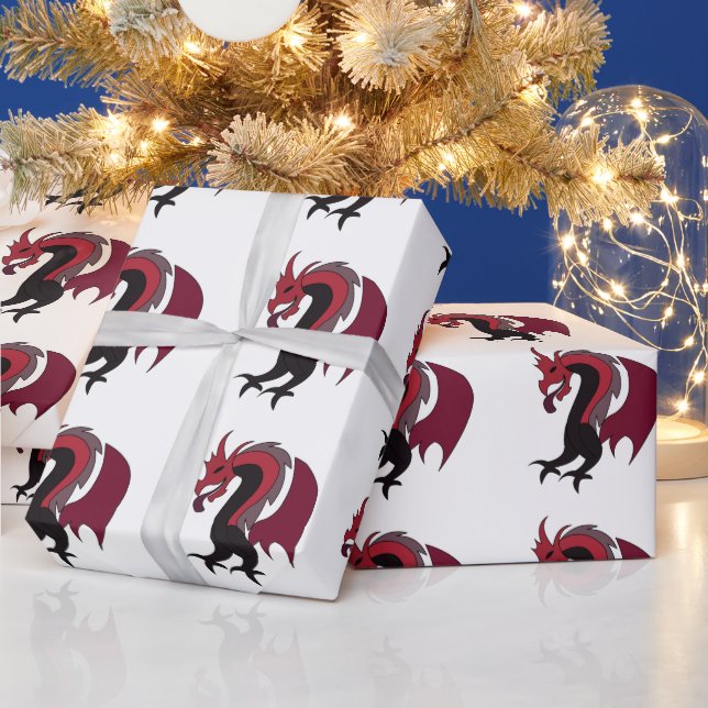 Red Black Dragon Mythical Creature Wrapping Paper (Holidays)
