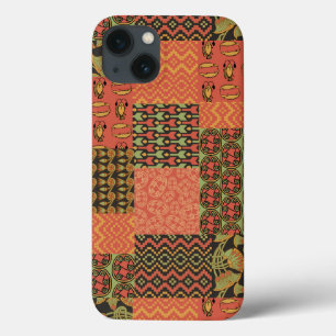 Red Black Egyptian Tribal Faux Patchwork iPhone 13 Case
