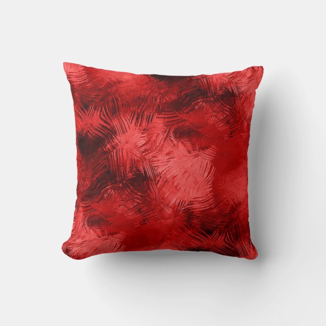 Red & Black Elegant Brushstroke Abstract Throw Pillow (Front)