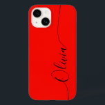 Red Black Elegant Calligraphy Script Name Case-Mate iPhone 14 Case<br><div class="desc">Red Black Elegant Calligraphy Script Custom Personalized Name iPhone 14 Smart Phone Cases features a modern and trendy simple and stylish design with your personalized name in elegant hand written calligraphy script typography on a red background. Designed by ©Evco Studio www.zazzle.com/store/evcostudio</div>