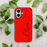 Red Black Elegant Calligraphy Script Name Case-Mate iPhone 14 Case<br><div class="desc">Red Black Elegant Calligraphy Script Custom Personalized Name iPhone 14 Smart Phone Cases features a modern and trendy simple and stylish design with your personalized name in elegant hand written calligraphy script typography on a red background. Designed by ©Evco Studio www.zazzle.com/store/evcostudio</div>