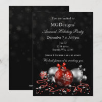 red black festive Corporate holiday party Invites