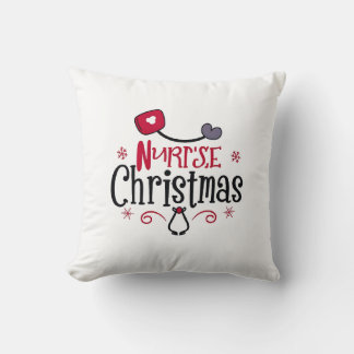 Red Black Festive Stethoscope Nurse Cute Christmas Throw Pillow