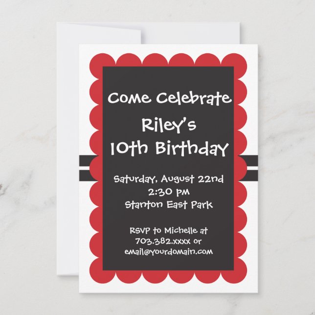 Red Black Fête d'anniversaire Invitations Modèles  (Devant)