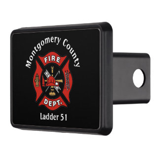 Red & Black Fire Department Logo Custom   Trailer Hitch Cover