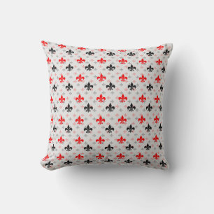 Red Black Fleur De Lis Throw Pillow