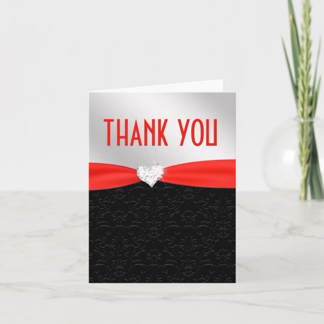 Red Black Floral Damask Diamond Thank You (Front)