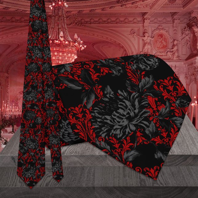 Red & Black Floral Damask Gothic Wedding Tie (Creator Uploaded)